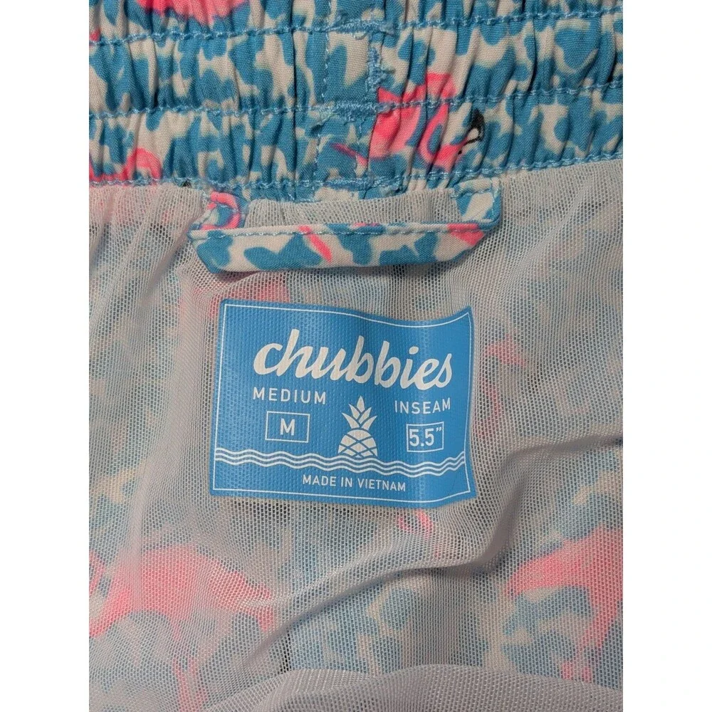 Chubbies Mens Blue Pink Flamingo Print Swim Trunks 5 Inch Inseam Medium M
